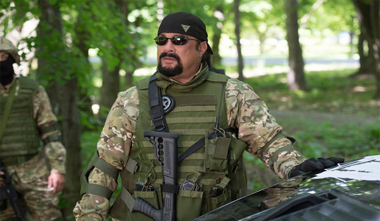 Steven Seagal during a film action in Odessa