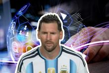 Leo Messi na tle grafiki o internecie