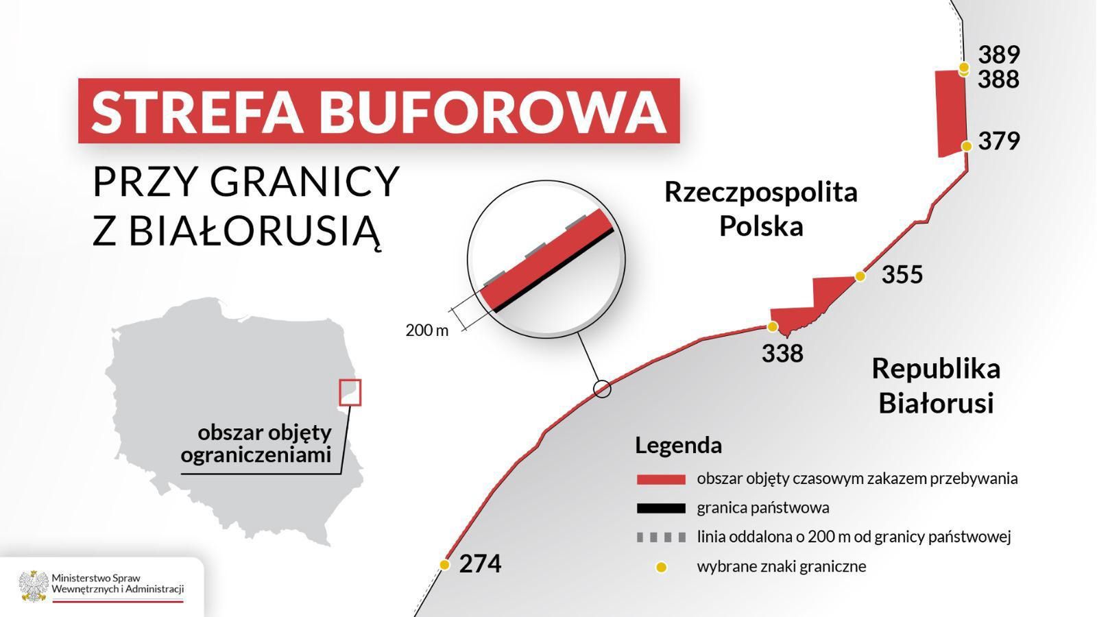 Mapa przedstawiająca strefy buforowe w Polsce