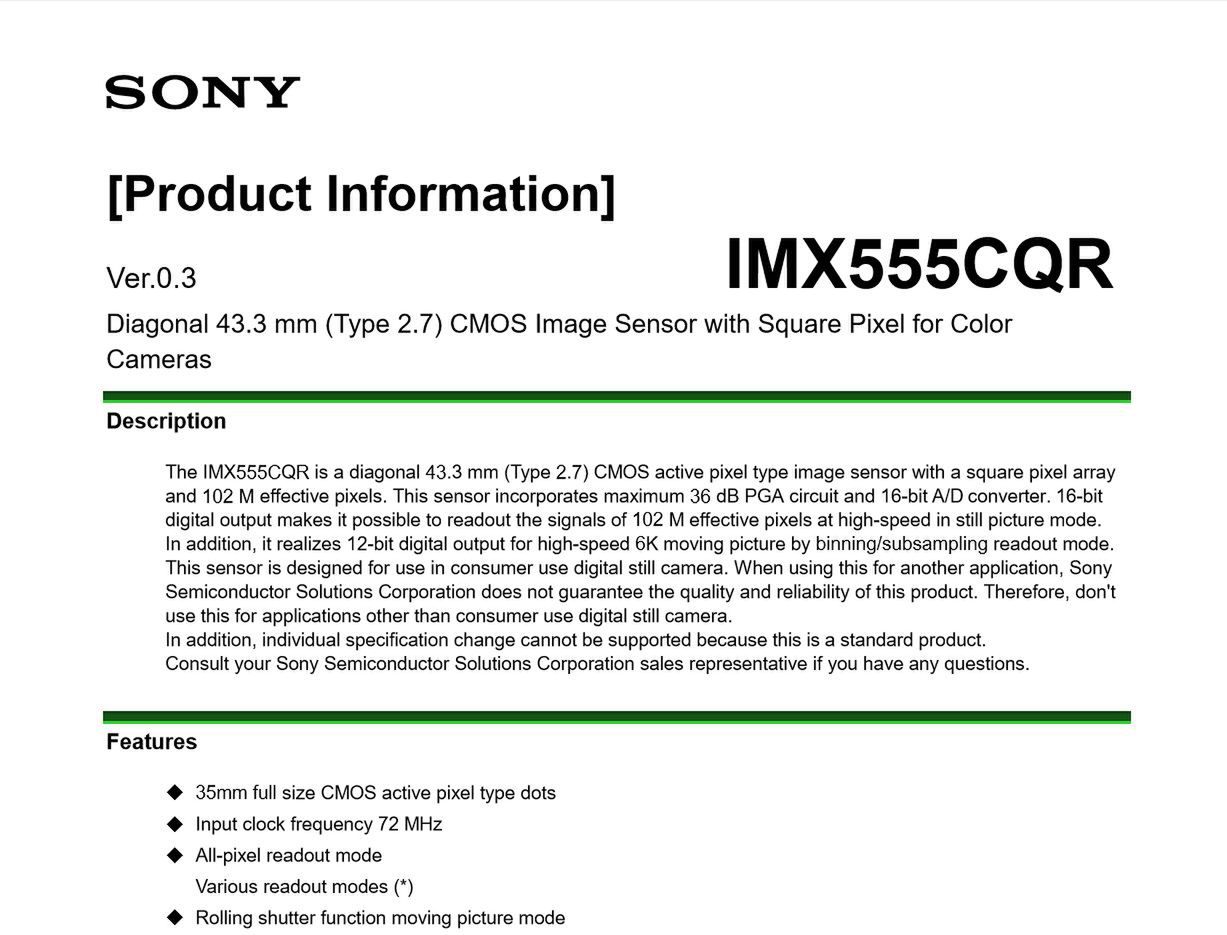 100-megapikselowa pełoklatkowa matryca Sony już niedługo w aparatach konsumenckich 2