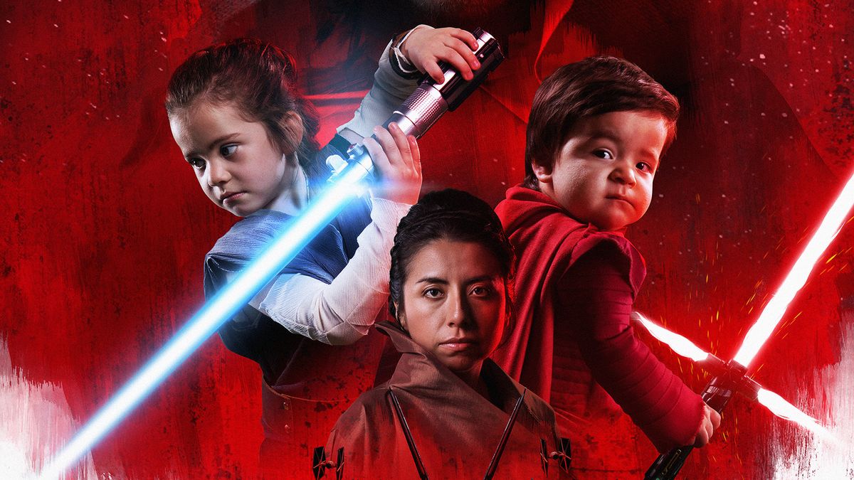 Rodzinne zdjęcie w stylu plakatu z Gwiezdnych Wojen. Moc była z fotografem 1