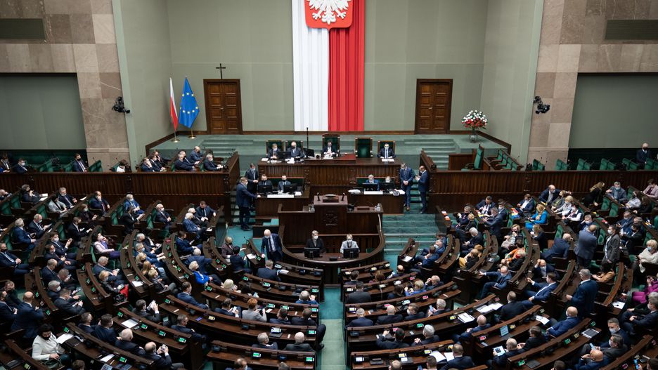 50th session of the Sejm (lower house of Polish Parliament) in Warsaw, Poland on March 8, 2022 (Photo by Mateusz Wlodarczyk/NurPhoto via Getty Images)