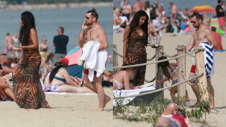 Sylwia Bomba i Grzegorz Collins na plaży