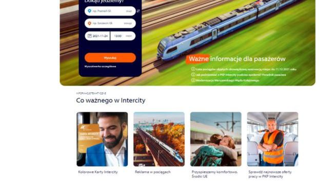 PKP Intercity odświeżyło swoją stronę. Duże zdjęcia i grafiki