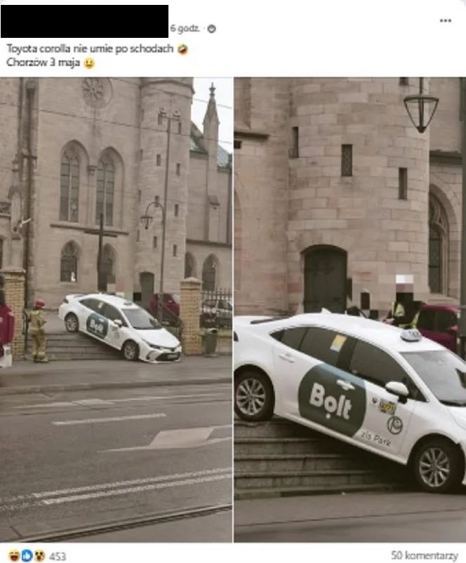 Kierowca utknął na schodach przed kościołem