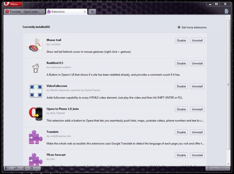 Opera 11 alpha extension press shots (fot. Downloadsquad)