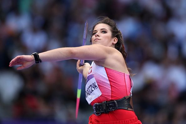 Athletics - Olympic Games Paris 2024: Day 12PARIS, FRANCE - AUGUST 07: Maria Andrejczyk of Team Poland competes during the Women's Javelin Throw Qualification on day twelve of the Olympic Games Paris 2024 at Stade de France on August 07, 2024 in Paris, France. (Photo by Christian Petersen/Getty Images)Christian Petersen