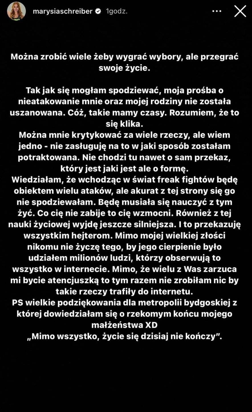 Marianna Schreiber uderza w męża
