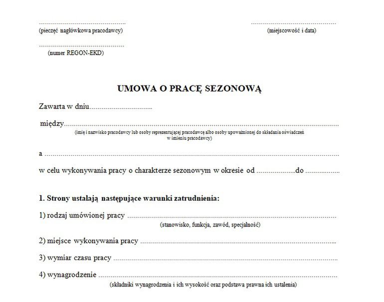Wzór umowy o pracę do pobrania