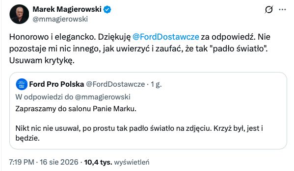 Odpowiedź polskiego oddziału Forda i reakcja Magierowskiego