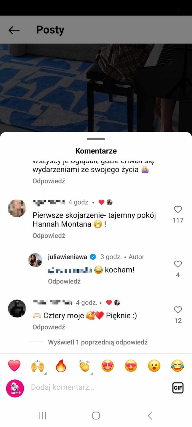 Komentarze pod postem Julii Wieniawy