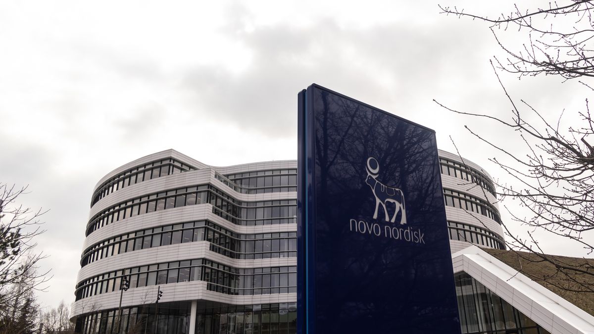 BAGSVæRD, DENMARK - 2025/03/27: A view of the Novo Nordisk A/S sign outside their headquarters in Bagsværd. Novo Nordisk A/S is a Danish multinational pharmaceutical company headquartered in Bagsværd. (Photo by Kristian Tuxen Ladegaard Berg/SOPA Images/LightRocket via Getty Images)