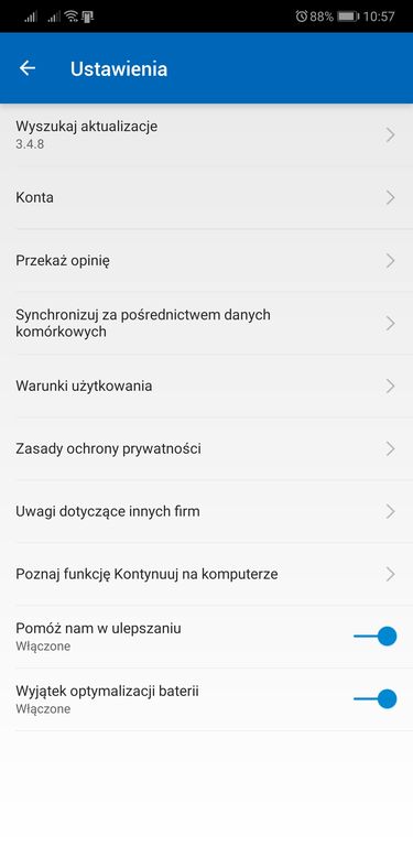 Synchronizacja z użyciem danych komórkowych jest dostępna w ustawieniach.