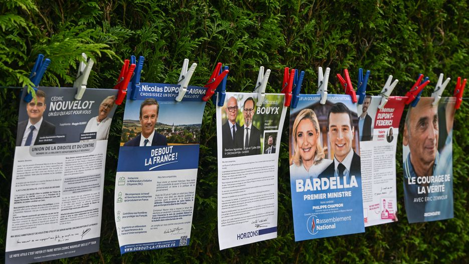 BAYEUX, FRANCE - JUNE 28: 
Illustrative photo of a set of French electoral ballots for the first round of the 2024 legislative election distributed to electors in the 5th constituency of Calvados, on June 28, 2024, in Bayeux, Normandy, France.
France will hold an early legislative election in two rounds on June 30 and July 7 2024, following President Emmanuel Macrons decision which was triggered by his partys heavy defeat to the far-right National Rally in the 2024 European Parliament election. (Photo by Artur Widak/NurPhoto via Getty Images)