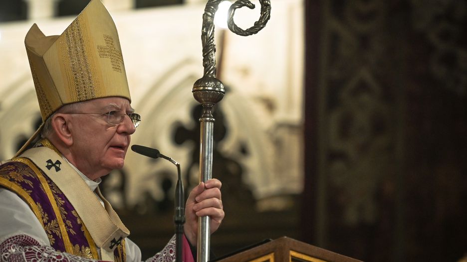 KRAKOW, POLAND - FEBRUARY 24:
Archbishop of Krakow, Marek Jedraszewski, leads a solemn Holy Mass for peace in Ukraine on the first anniversary of Russia's invasion, held at the historic Wawels Cathedral, in Krakow, Poland on February 21, 2023.
Krakow's community comes together to mark the first anniversary of Russia's invasion of Ukraine and show unwavering solidarity with Ukraine's struggle for peace. A special mass, concert, and symbolic 'March For Peace' through the city underscore the power of unity and solidarity in times of crisis. (Photo by Artur Widak/NurPhoto via Getty Images)