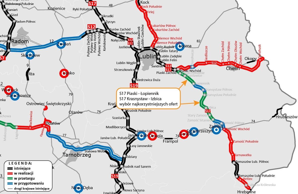 Mapa nowych dróg w woj. lubelskim