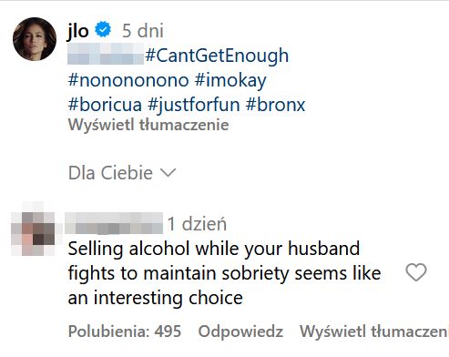 Jennifer Lopez reklamuje alkohol. Jej mąż walczy z uzależnieniem