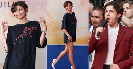 Zendaya odsłoniła nogi w używanej koszulce z eBaya i szpilkach. Tom Holland i tak był wpatrzony w nią jak w obrazek (ZDJĘCIA)