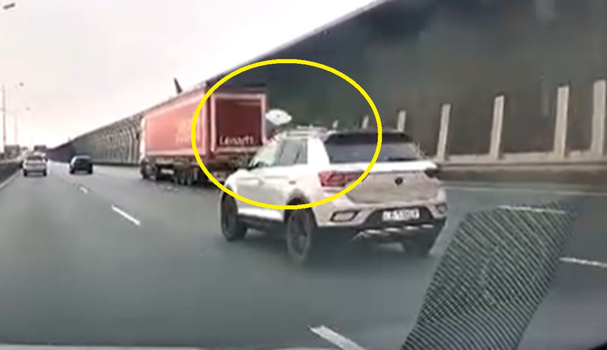 Nagranie z autostrady A8. Kawałek lodu wyleciał jak z procy