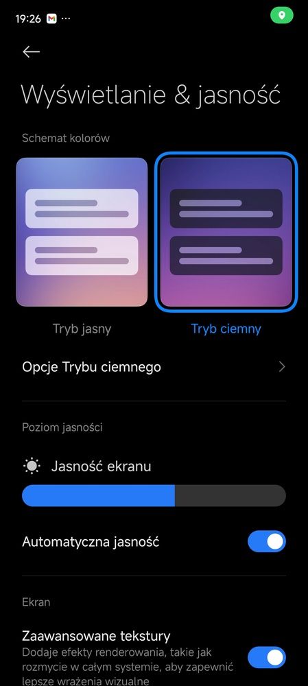 Opcje Trybu ciemnego i ustawienia trybu czytania w telefonach marki Xiaomi.