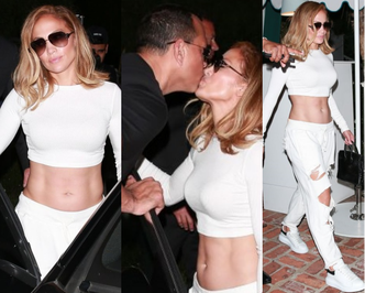 Coraz młodsza Jennifer Lopez zabrała narzeczonego i swój UMIĘŚNIONY BRZUCH na randkę