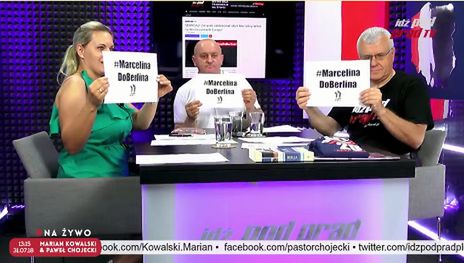 Zrzut ekranu z programu telewizji "Idź Pod Prąd", w którym dziennikarze wyrazili poparcie dla Marceliny Witek. Fot. www.facebook.com/Kowalski.Marian