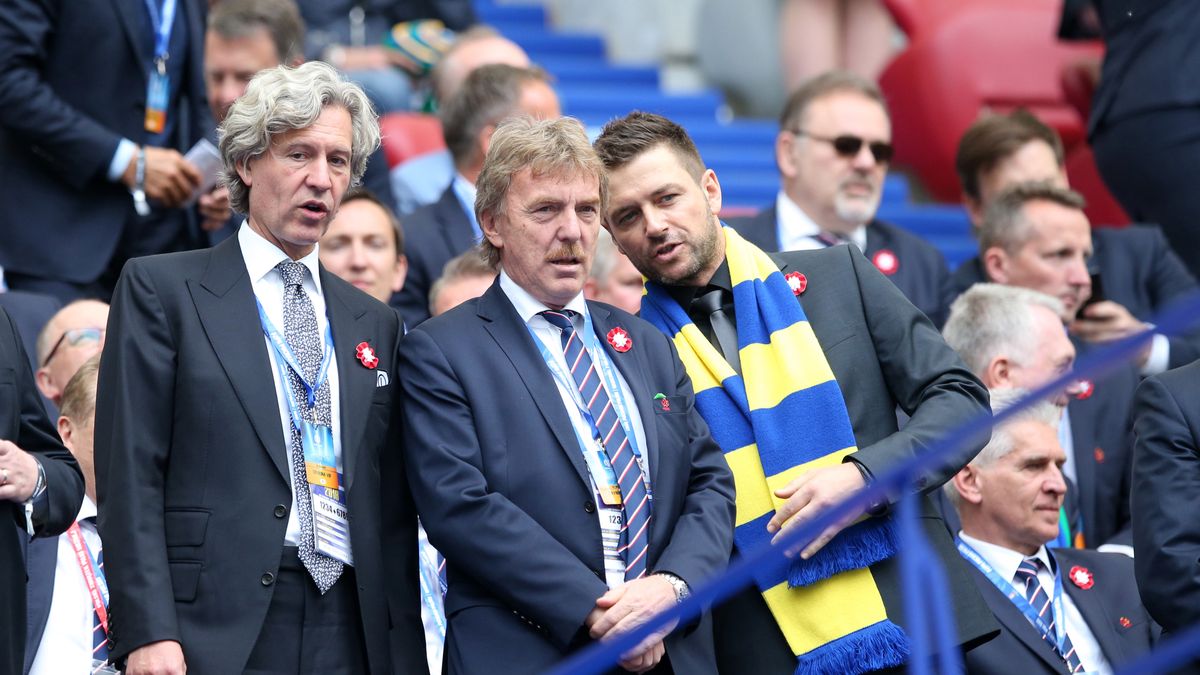 Dariusz Mioduski, Zbigniew Boniek i Wojciech Pertkiewicz podczas finału Pucharu Polski 2018