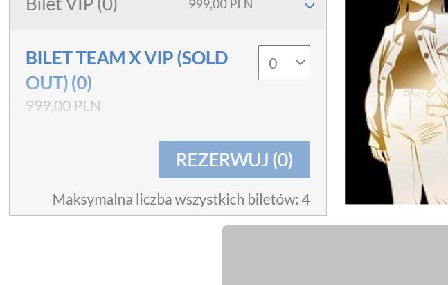 Wyprzedane bilety VIP na koncerty Teamu X? Screen ze strony eBilet