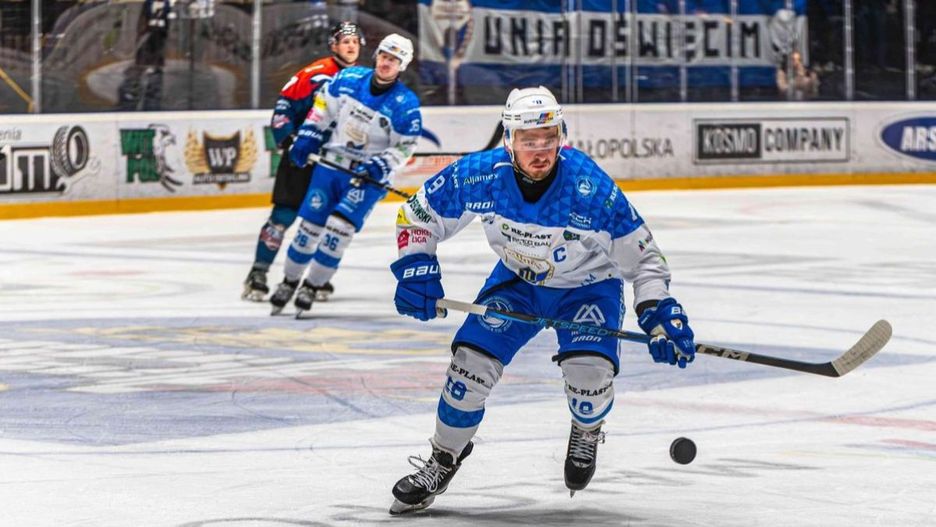 Miłosz Noworyta, obrońca Re-Plast Unii Oświęcim (fot. Jarosław Fiedor)