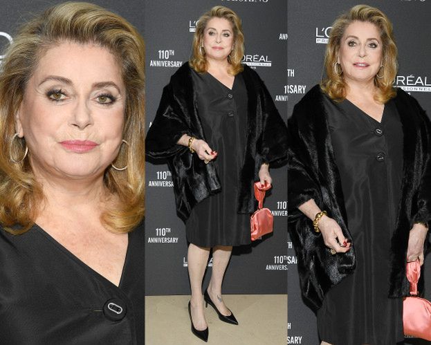 Elegancka Catherine Deneuve świętuje urodziny kosmetyków do włosów