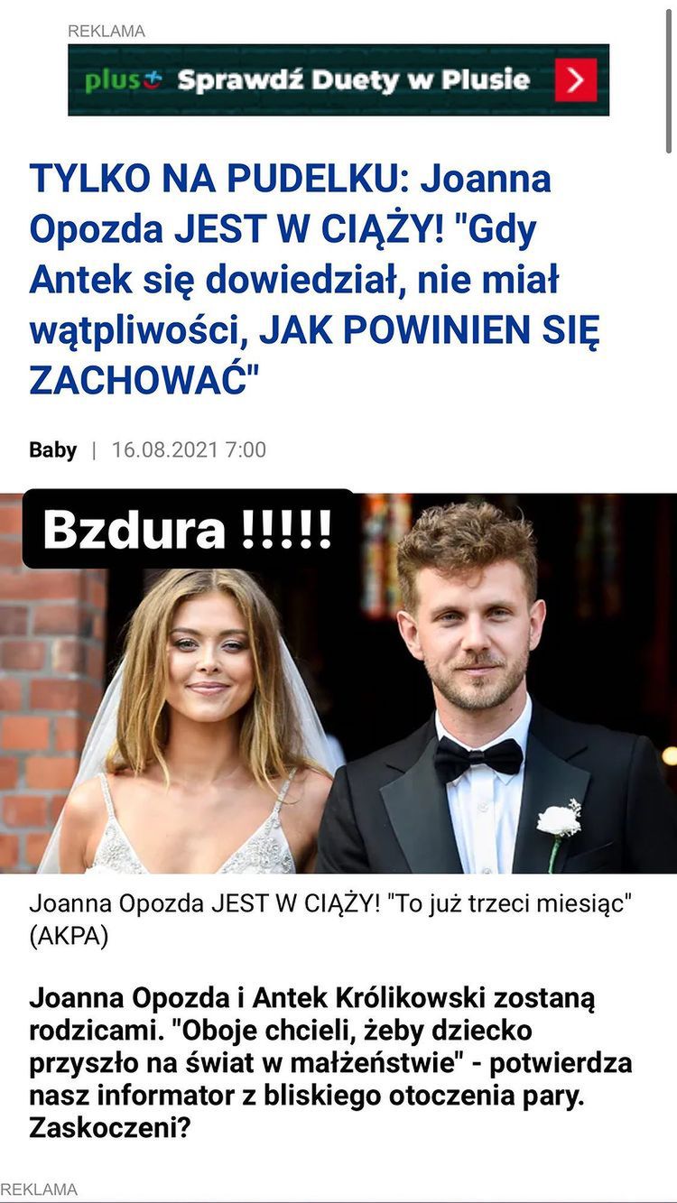 Joanna Opozda komentuje rzekomą ciążę