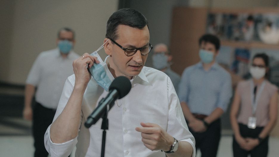 Prime Minister Mateusz Morawiecki came to Wrocaw on June 20, 2020. He visited Scanway and congratulated them on their technological development. (Photo by Krzysztof Zatycki/NurPhoto via Getty Images)