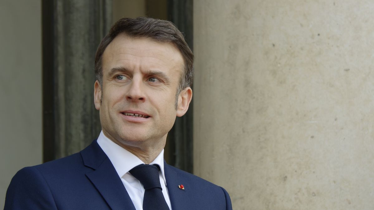 French President Emmanuel Macron is standing before the arrival of Qatar's Emir Sheikh Tamim bin Hamad al-Thani during an official visit to the Elysee Palace in Paris, France, on February 27, 2024. (Photo by Daniel Pier/NurPhoto via Getty Images)