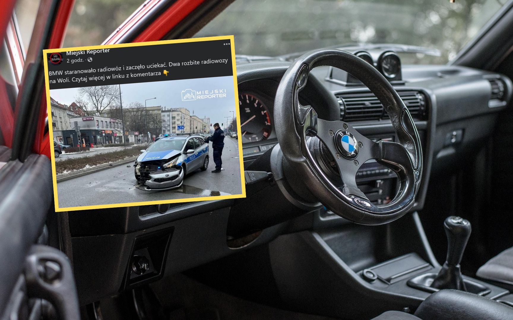 Pościg za BMW zakończony kolizją. Dwa radiowozy rozbite