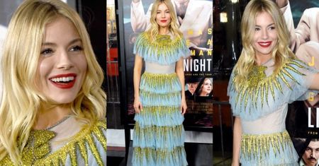 Sienna Miller w błękitnych falbanach na premierze