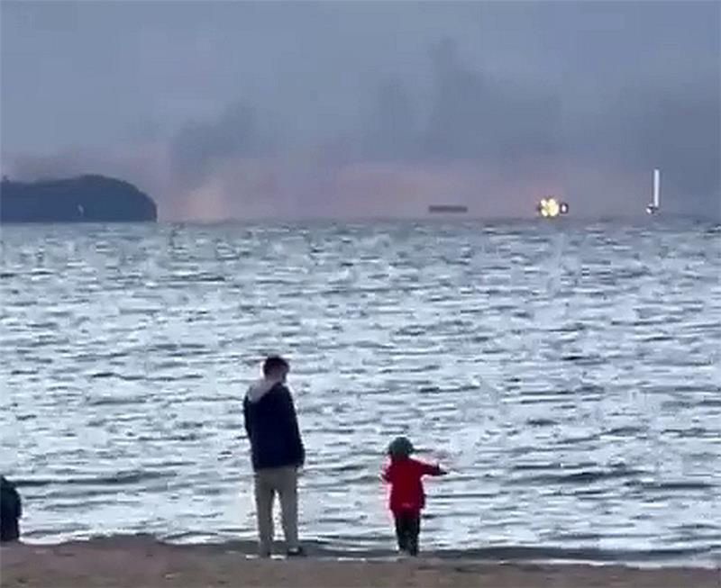 Pożar widziany z Gdańska - Plaża Jelitkowo