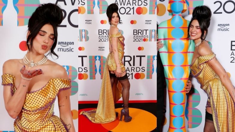 Brit Awards 2021. Dua Lipa pozuje w sukni Vivienne Westwood