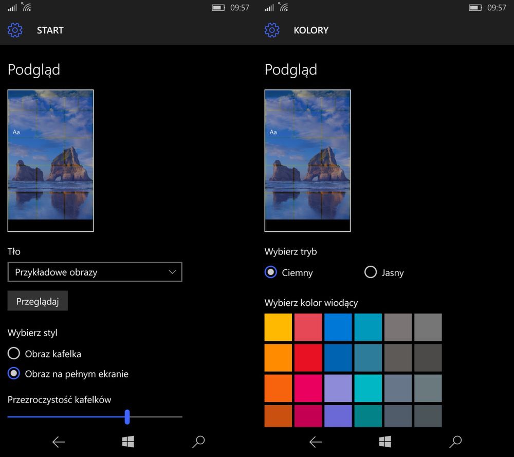 Opcje edycji wyglądu ekranu głównego w Windows 10 Mobile