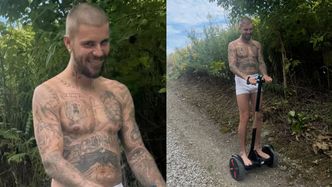 Tymczasem u Justina Biebera: jeździ po lesie w SAMYCH BOKSERKACH...
