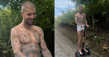 Tymczasem u Justina Biebera: jeździ po lesie w SAMYCH BOKSERKACH...