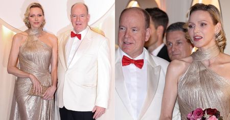 Księżna Charlene w złotej sukni bryluje u boku męża na balu w Monako. Wyglądają na szczęśliwych? (ZDJĘCIA)
