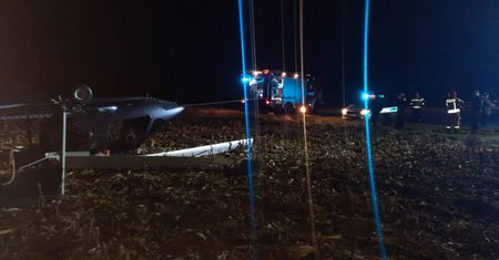 Dramatyczny wypadek w Baranowie. Wiatrakowiec runął tuż po starcie