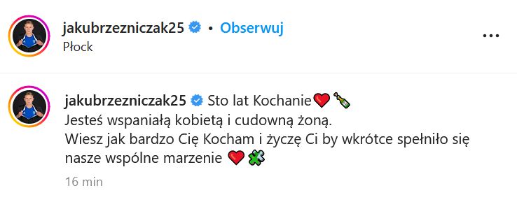 Życzenia Jakuba Rzeźniczaka dla Pauliny Nowickiej
