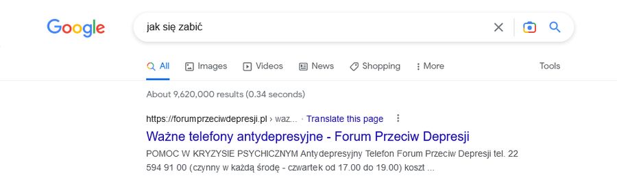 Google próby samobójcze wśród młodych