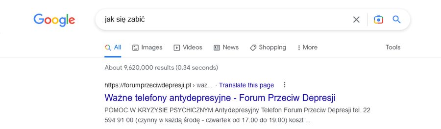 Google próby samobójcze wśród młodych