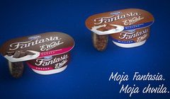 Jogurt Fantasia reklamowany w wersjach z czekoladą Wedel (wideo)