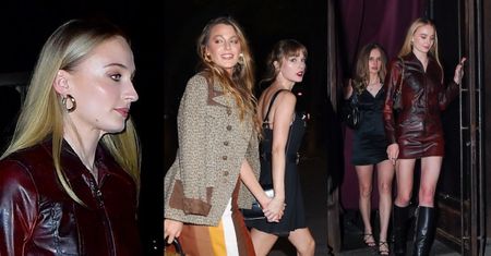 Szczuplutka Sophie Turner w skórzanej mini drepcze na kolację z Blake Lively i Taylor Swift po AFERZE z rozstaniem z Jonasem (ZDJĘCIA)