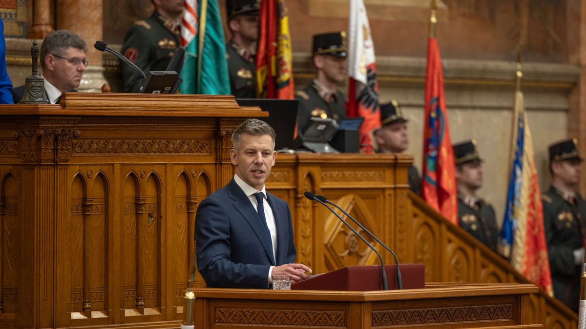 BUDAPEST, HUNGARY - MAY 12: Peter Magyar, Prime Minister of Hungary introduces new ministers before they have taken their oaths of office as forms his new government on May 12, 2026 in Budapest, Hungary. The victory of Magyar's Tisza Party in last month's parliamentary election brought an end to the 16-year rule of the Fidesz Party and the premiership of Viktor Orban. (Photo by Janos Kummer/Getty Images)