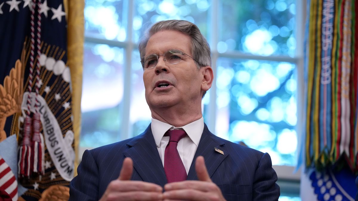 WASHINGTON, DC - SEPTEMBER 25: U.S. Treasury Secretary Scott Bessent speaks before President Donald Trump signs executive orders in the Oval Office of the White House on September 25, 2025 in Washington, DC. Trump is expected to sign several executive orders, including approving a partial sale of TikTok’s U.S. operations, following a 2024 law requiring parent company ByteDance to divest or face a ban. (Photo by Andrew Harnik/Getty Images)