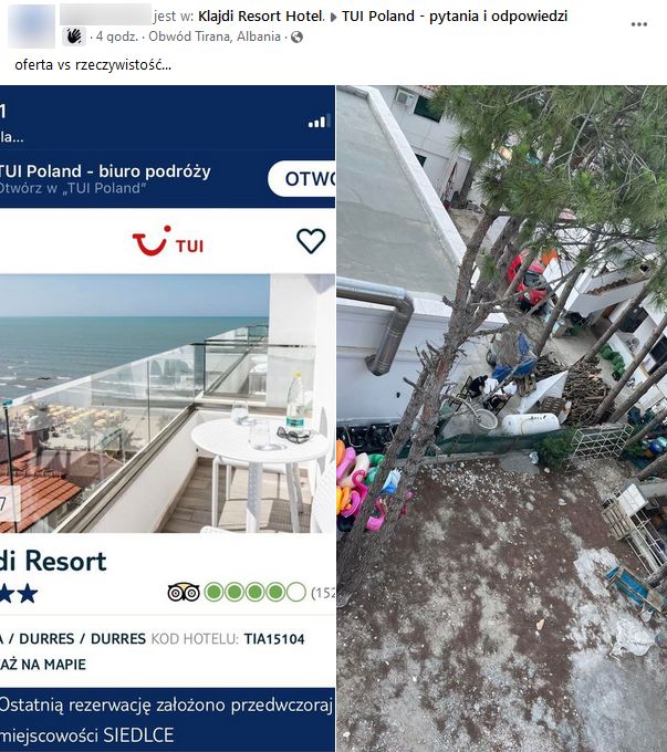 Użytkowniczka grupy "TUI Poland - pytania i odpowiedzi" chciała pożalić się na widok z hotelowego pokoju